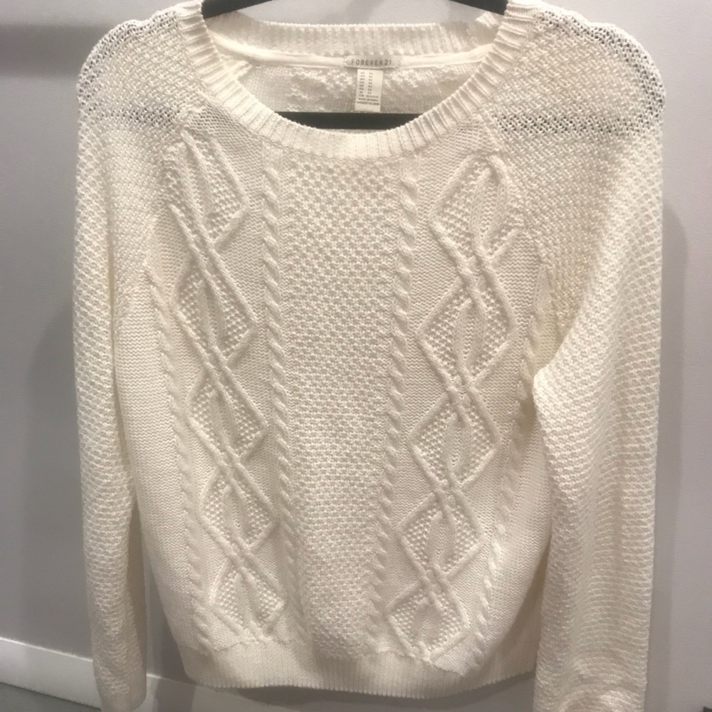 Forever 21 white cable knit sweater
